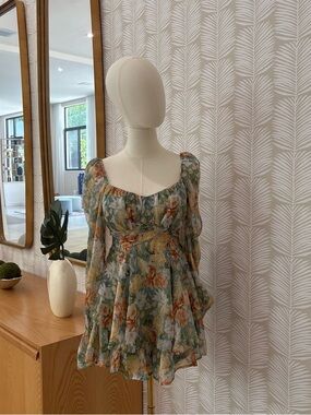 Luxxel Floral Mini Dress in Green and Peach